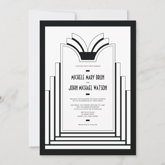 Elegant Art Deco Frame Retro Wedding Invitation (Front)