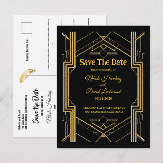 Elegant Art Deco Gatsby Save The Date Announcement Postcard