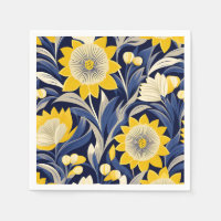 Elegant Art Deco Geometric Navy and Yellow Floral