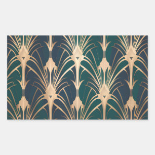 Elegant Art Deco Gold and Emerald Green Pattern  Rectangular Sticker