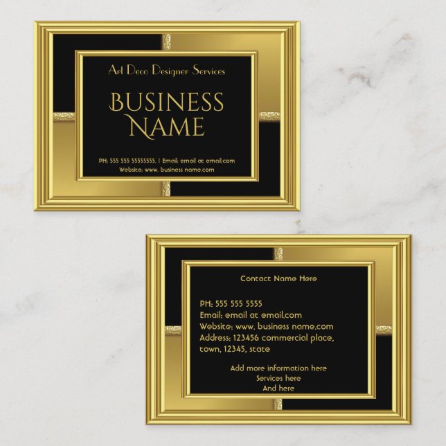 Elegant Art Deco Gold Black Geometrical Metal Business Card (Front/Back)