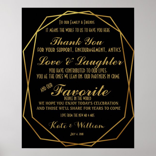 Elegant art deco Gold & Black Thanking guests Poster (Front)