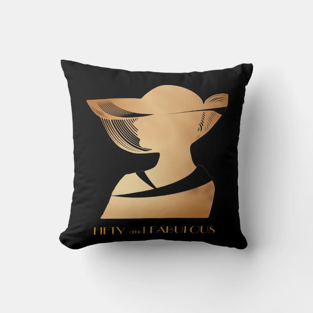 Elegant art deco gold Fifty & Fabulous design. Cushion (Front)