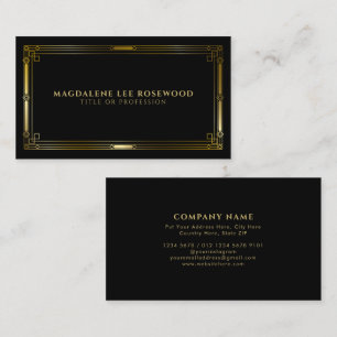 Elegant Art Deco Gold Frame on Black Business Card