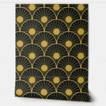 Elegant Art Deco Gold Sun Pattern on Black Wallpaper<br><div class="desc">This is elegant art deco golden abstract sun pattern on black background</div>