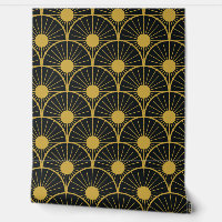 Elegant Art Deco Gold Sun Pattern on Black