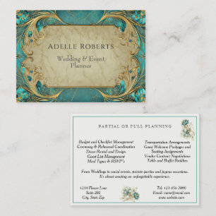 Elegant Art Deco Gold Turquoise Event Planner Business Card