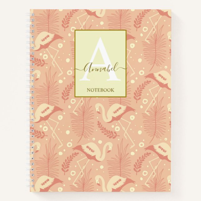 Elegant art deco inspired flamingo patterned  notebook (Front)
