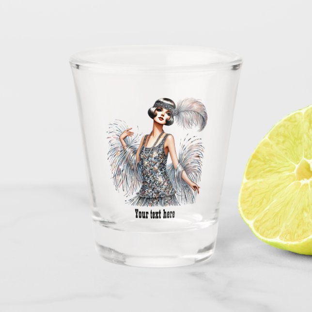 Elegant Art Deco lady customisable Shot Glass (Front)