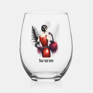Elegant Art Deco lady customisable  Stemless Wine Glass