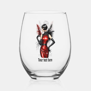 Elegant Art Deco lady customisable Stemless Wine Glass