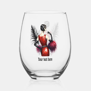 Elegant Art Deco lady customizable  Stemless Wine Glass