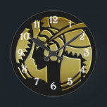 Elegant Art Deco Lady in Gold Vintage Round Clock<br><div class="desc">A very chic clock, this design depicts an elegant and stylish Art Deco lady in gold. She displays a very glamourous profile, and is wearing the typical vintage costume of a 1920's flapper from the Gatsby era complete with a cloche hat which was popular among the modern young flappers of...</div>