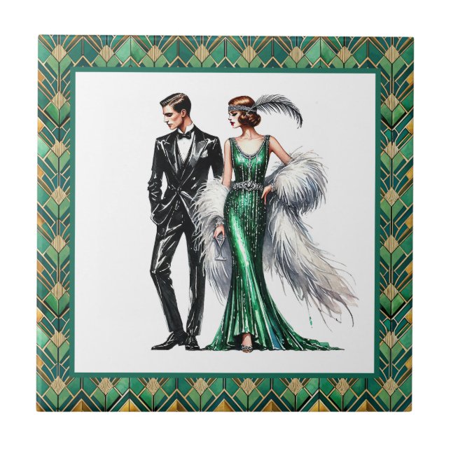 Elegant Art Deco Lady  Tile (Front)
