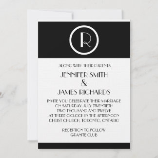 Elegant Art Deco Monogram R Wedding Invitation