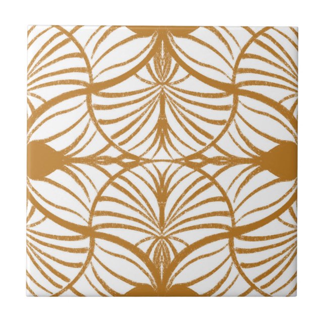Elegant Art Deco Mustard & White Gouache Scallops Tile (Front)
