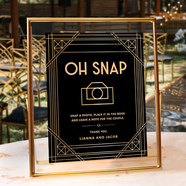 Elegant Art Deco Oh Snap Wedding Black Gold Sign (Creator Uploaded)