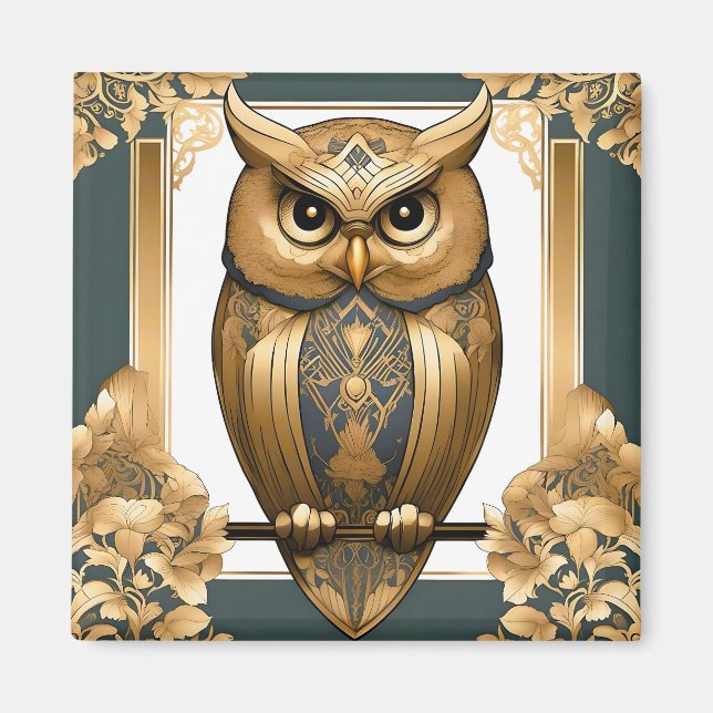 Elegant Art Deco Owl Magnet (Front)