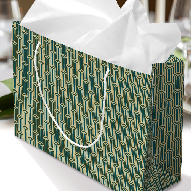 Elegant Art Deco Pattern Arches Teal Gold Chic Large Gift Bag (Creator Uploaded)