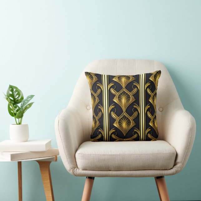 Elegant art deco pattern in black and gold cushion (Chair)