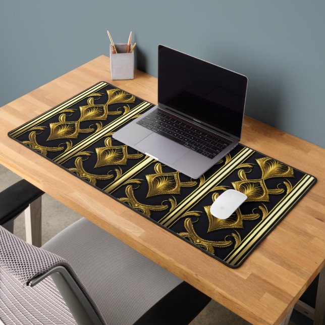 Elegant art deco pattern in black and gold desk mat (Office 2)