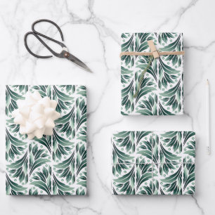 Elegant Art Deco Pattern with Green Foliage Wrapping Paper Sheet