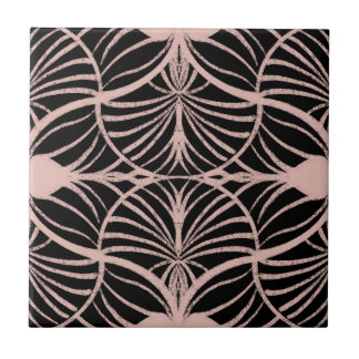 Elegant Art Deco Pink & Black Gouache Scallops Tile
