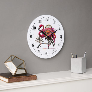 Elegant art deco Pink flamingo Large Clock