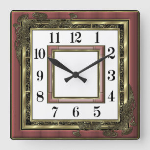 Elegant Art Deco Pink Square Wall Clock
