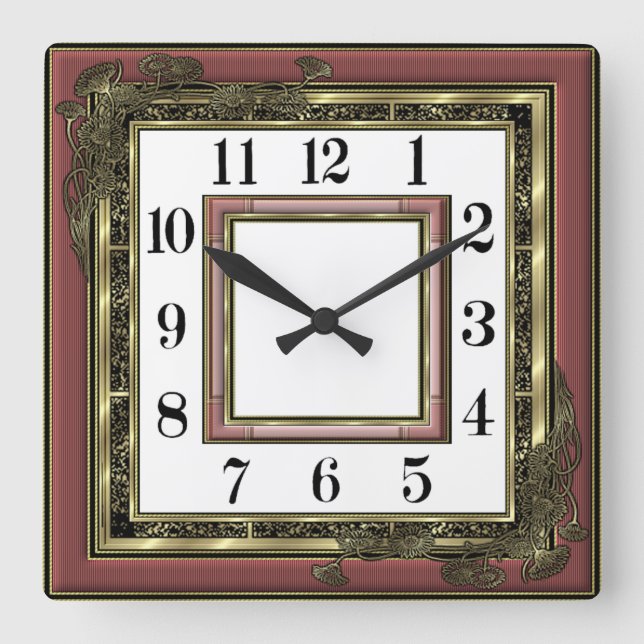 Elegant Art Deco Pink Square Wall Clock (Front)