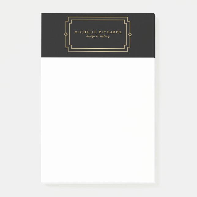 Elegant Art Deco Professional Black/Gold Post-it Notes (Front)