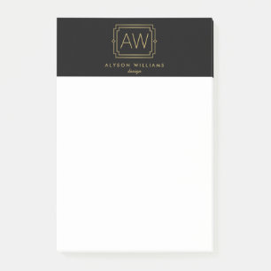 Elegant Art Deco Professional Monogram Black/Gold Post-it Notes