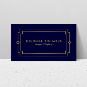 Elegant Art Deco Professional Navy/Gold Business Card