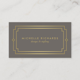 Elegant Art Deco Professional Taupe/Gold Business Card