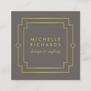 Elegant Art Deco Professional Taupe/Gold Square Business Card