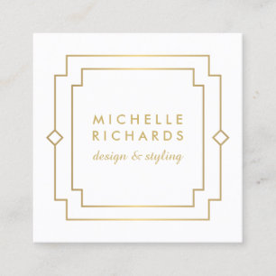 Elegant Art Deco Professional White/Gold Square Business Card