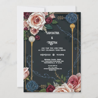 Elegant Art Deco Roses Vintage Wedding Invitation