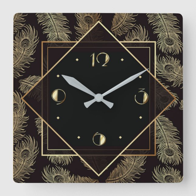 Elegant Art Deco Square Wall Clock (Front)
