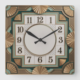 Elegant Art Deco Square Wall Clock