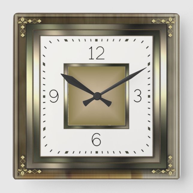 Elegant Art Deco Square Wall Clock (Front)