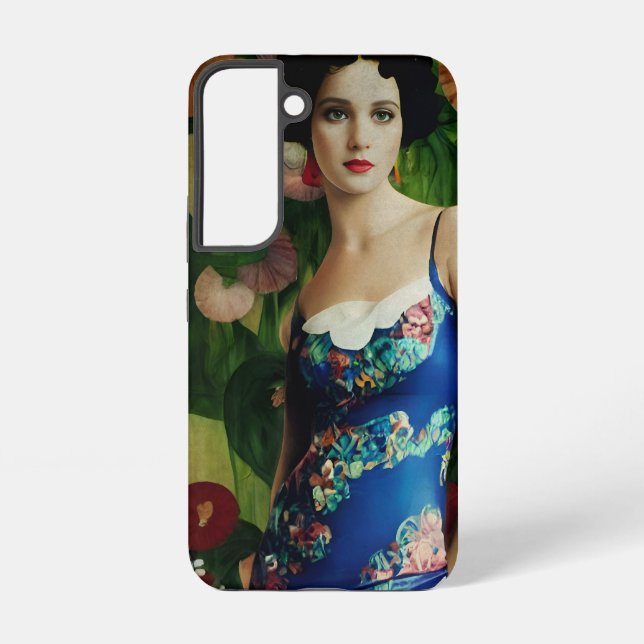 Elegant Art Deco Style Woman wth Large Flowers Art Samsung Galaxy S22 Case (Back)