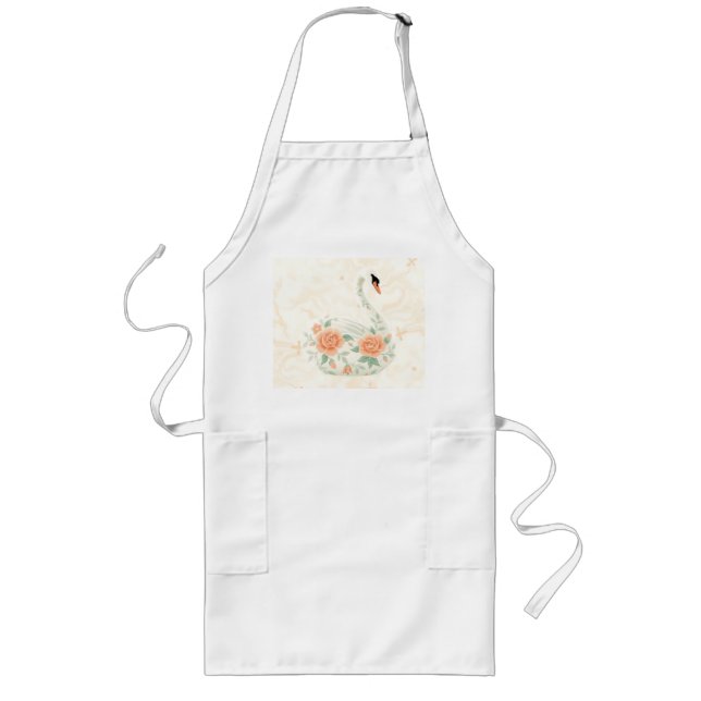 Elegant Art Deco Swan with Floral Patterns Long Apron (Front)