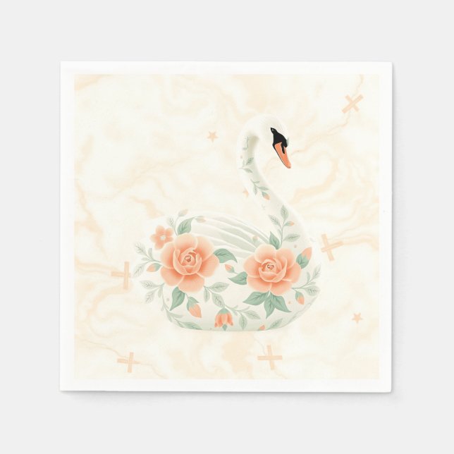 Elegant Art Deco Swan with Floral Patterns Napkin (Front)