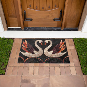 Elegant Art Deco Swans Forming a Heart Doormat