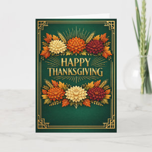 Elegant Art Deco Thanksgiving Floral Greeting Holiday Card