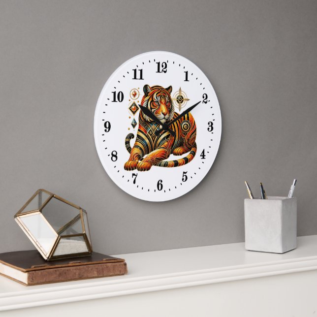 Elegant art deco tiger large clock (Office)