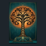 Elegant Art Deco Tree Silhouette Gold & Teal Poste Poster<br><div class="desc">Elevate your space with this stunning Art Deco tree illustration. Featuring an intricate,  symmetrical tree silhouette with swirling branches and concentric circle detailing,  set against a radiant gold sunburst and deep teal geometric background. This piece brings a touch of opulent 1920s nature-inspired glamour to any home or office.</div>