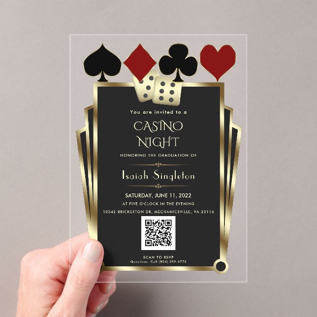 Elegant Art Deco Vegas Casino Night Graduation  Acrylic Invitations (Insitu (Handheld))