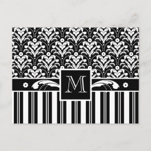 Elegant Art Deco Vintage Floral Damask and Stripes Postcard