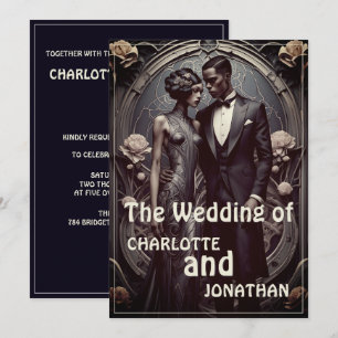 Elegant Art Deco Wedding Couple - Invitation
